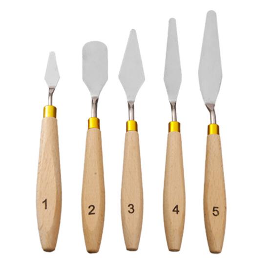 5 bucăți spatulă pentru pictură DIY flexibilă fără bavuri Racletă elegantă pentru paletă de tonifiere cu mâner din lemn Articole de artă