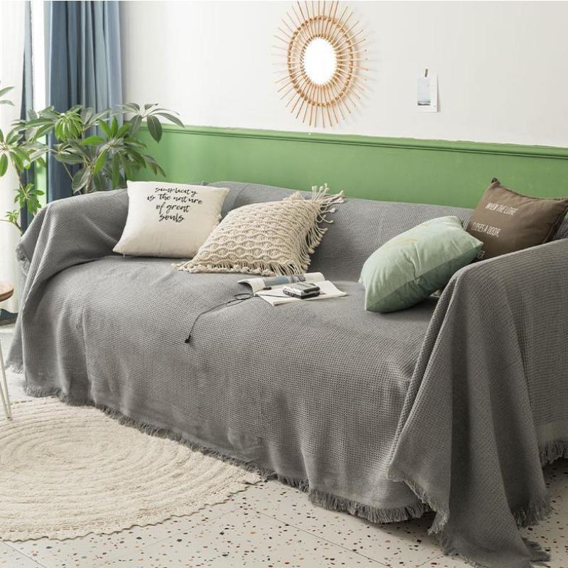 Solid Color Cotton Thread Blanket Simple Cushion Ins Wind Sofa Cover Double-Sided Available Four Seasons Fashion Lunch Blanket