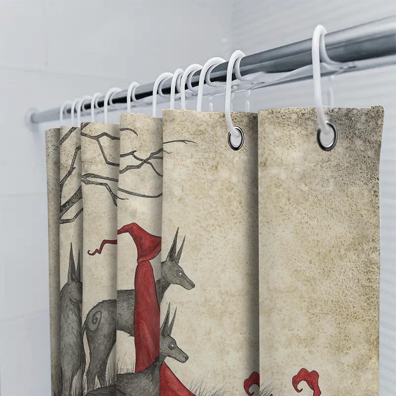 Wolf Forest Gothic Horror Shower Curtain Dark Fantasy Halloween Decor Tapestry Backdrop