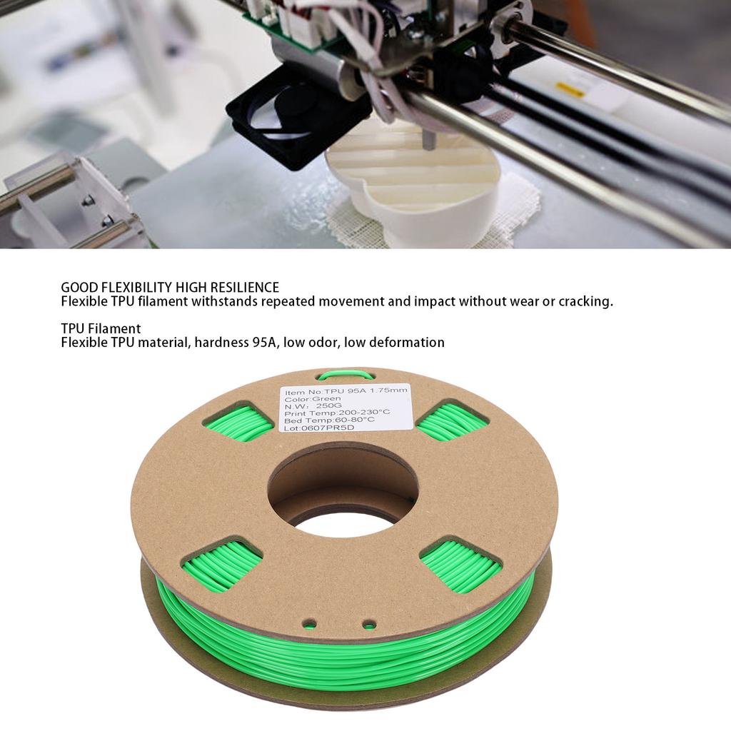 95A TPU 3D Printer Filament 0.02mm Accuracy 250g 1.75mm TPU Flexible High Elasticity Printer Filament Replacement