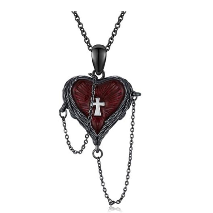 

Gothic Fashion Heart Crosses Pendant Featuring Wing Necklace for Those Cherishing Gothic Elegant Styles 1