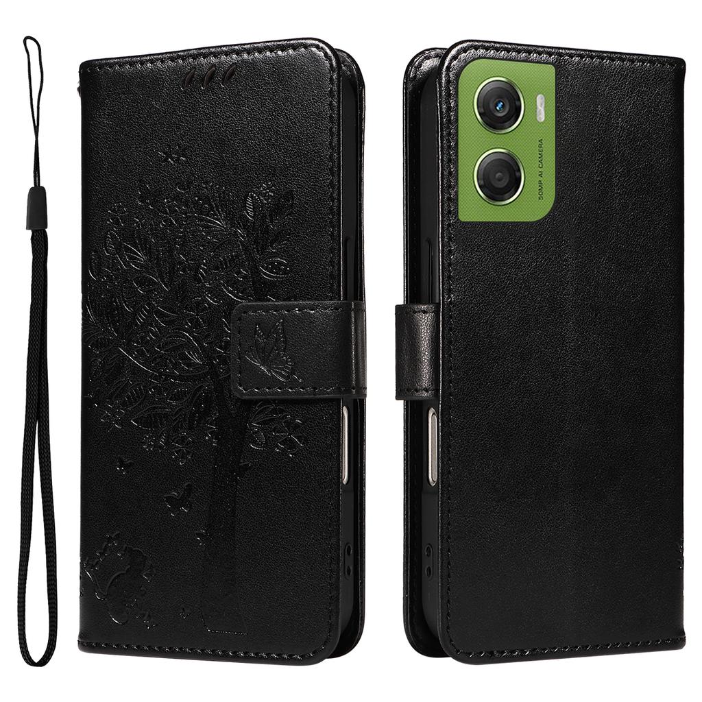 For Motorola Moto G06 4G Phone Case with Stand Cat Tree Pattern Leather Wallet Mobile Cover