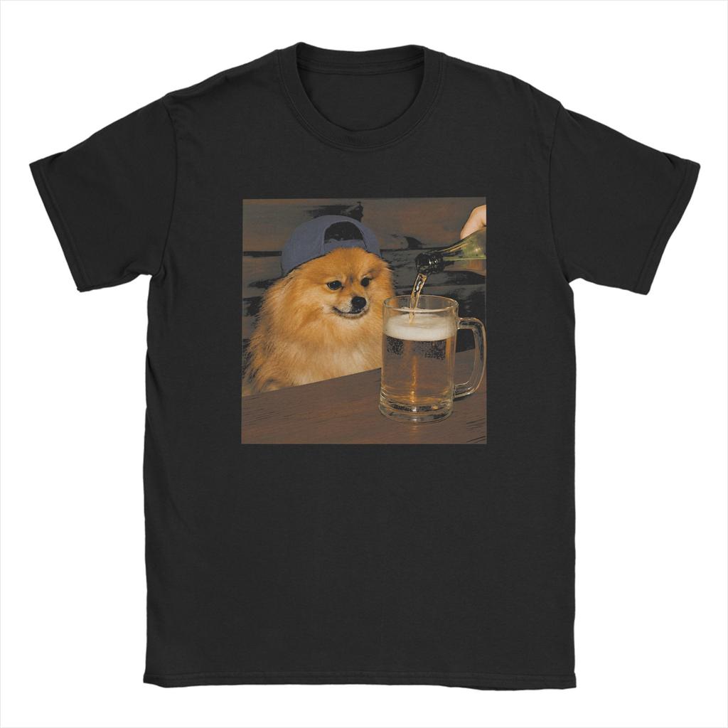 Unisex Unisex T-Shirt Lustiger Patriotischer Zwergspitz Hund Trinkt Bier Amerikanische Reine Baumwolle T-Shirts Rundhals Kleidung Große Größen