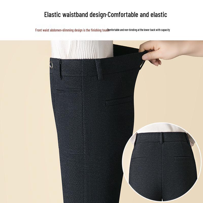 High-Waisted Angora Wool-Blend Straight-Leg Pants - Red, Thickened for Winter 2024