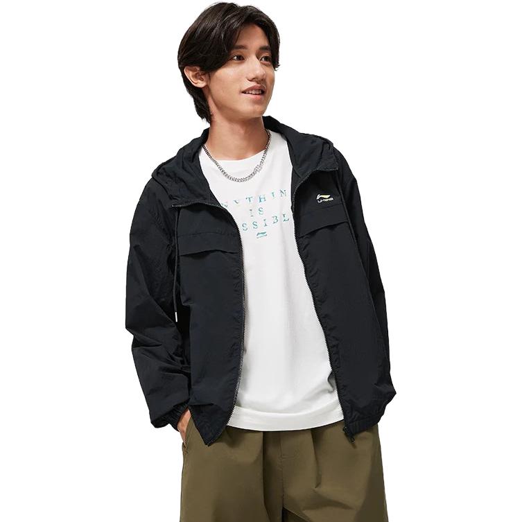Li-Ning Sports Life Series Letter Print Hooded Jacket Men Outerwear Black AFDT379-6