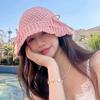 Women Summer Knitted Breathable Bucket Hat Sweet Bow Hollow Out Sun Protection Fishermen Cap Y2K Korean Girl Visors Hats
