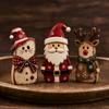 3-Piece Vintage Christmas Wooden Ornament Set Santa Reindeer Cat Festive Tabletop Decor