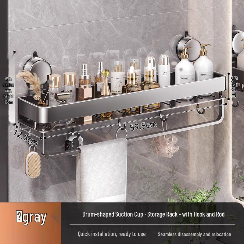 No-Drill Wall-Mount Bathroom Storage Rack with Suction Cup