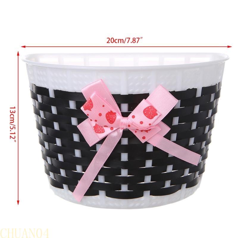 A1A2 Scooter Basket Children Bike Plastic Knitted Bow Knot Front Handmade Bag