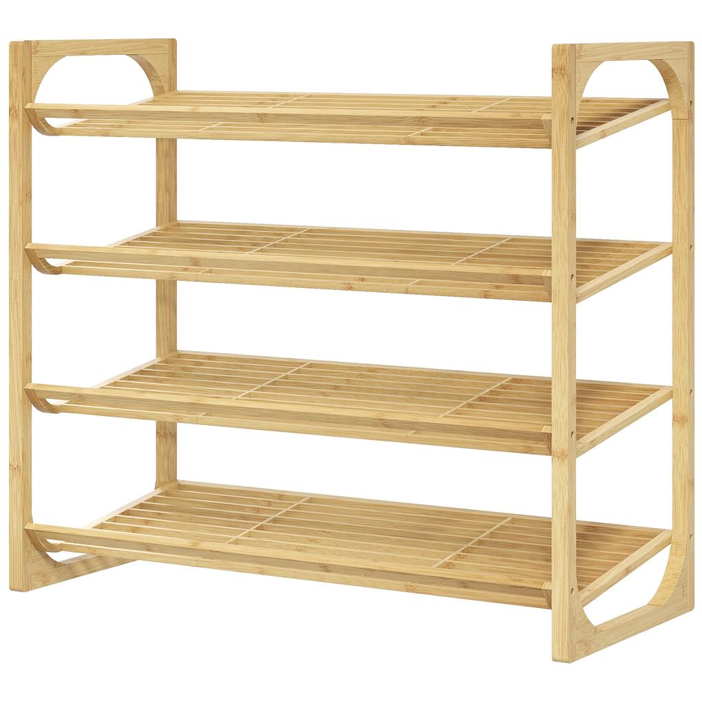 Bamboo Shoe Rack, 15.5 Cm Shelf Height, Ventilated Slat Design, 76 X 33 X 67 Cm, Natural Wood Effect