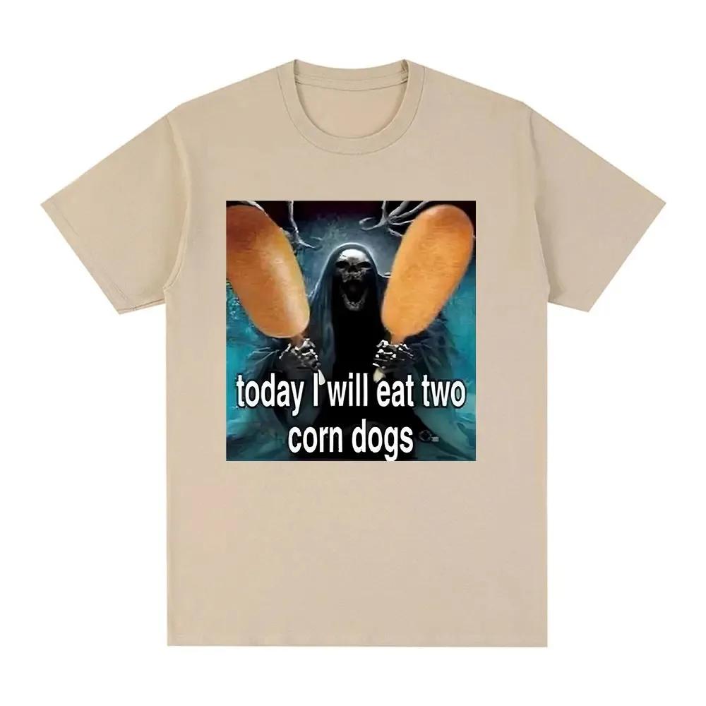 

Today I Will Eat Two Corndogs Graphic T-Shirt Skeleton Men Women Tops Gothic Short Sleeve T-shirts Cotton Oversized Casual Tees 4XL