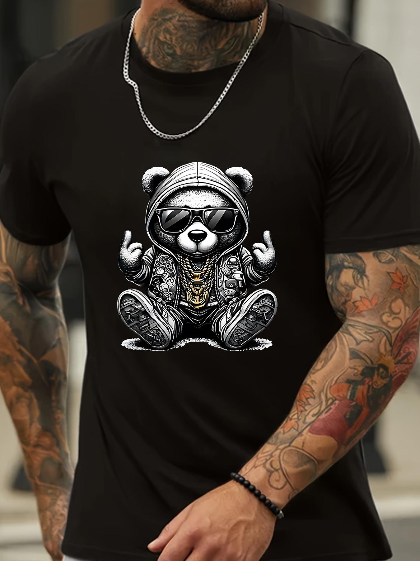 Graphic Print Casual Short Sleeve Tshirt - Cool Bear with... XXL