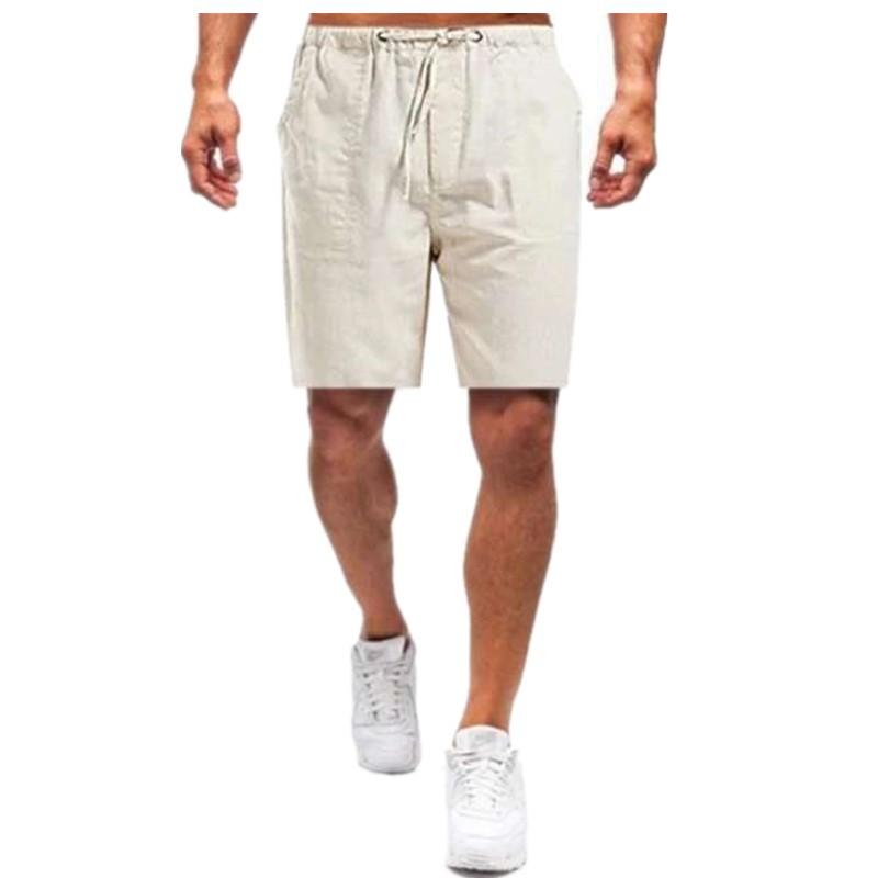 Summer Mens Cotton Linen Shorts Elastic Waist Drawstring Men Loose Casual Trousers Plus Size