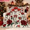 Blanket 1pc Love Hearts Roses 2D-printed Flannel Throw Blanket-soft and Cozy Suitable for Use On the Sofa While Traveling At the O