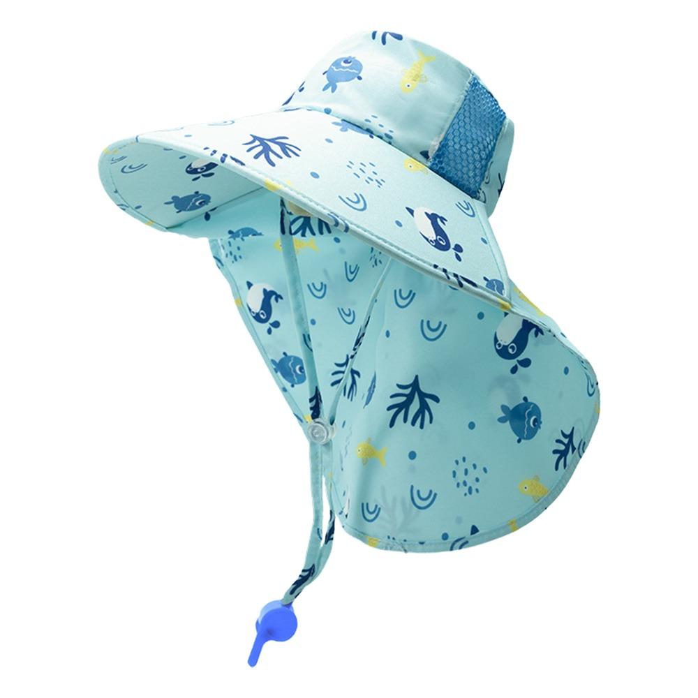 

Thin Cartoon Shawl Sun Cap Wide-brimmed Sunscreen Tools Gifts Summer Children s Sun Hat синий