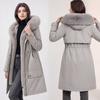 Womens Long Puffer Coat With Faux Fur Collar Winter 2026 Slim Fit Cotton-Padded Outerwear
