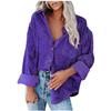 Womens Casual V Neck Long Sleeve Button Corduroy95%polye Casual Blouse Coat Tops