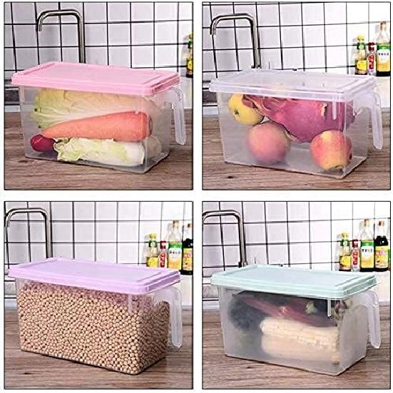 Plastic Storage Containers Square Food Storage Organizer Stackable Refrigerator Organizer Handle Kitchen Containers with Lids for Fruits Vegetables