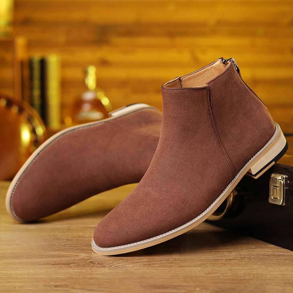 New Men's Genuine Leather Fashion Boots Business Casual Zip Boots Cushioned Insole Slip-Resistant Sole with Soft and Comfortable