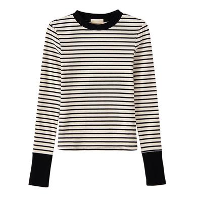 Contrast Color Striped T-shirt for Women Long-sleeved Autumn and Winter New Fashionable Pure Cotton Base Shirt