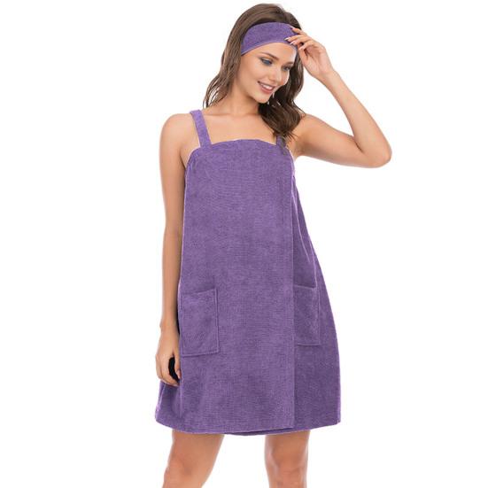 Women's Bath Towel Wrap Spa Body Wrap with Straps And Pockets Adjustable Closure Shower Robe Towel with Facial Headband