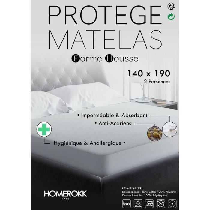 Alèse - HOMEROKK - 140x190cm - Imperméable - Anti-acariens - Lavable 60°