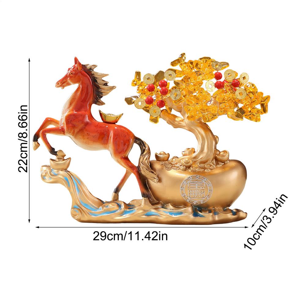 Horse And Wealth Tree Statue New Year Horse And Yuanbao Figurine Decor Feng Shui Desktop Wealth Sculpture Living Room Decor