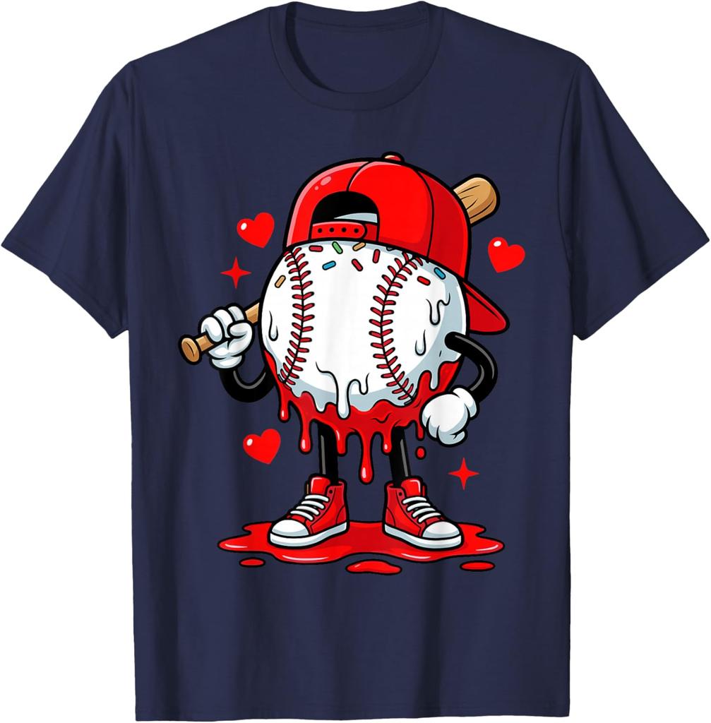 2026 New Baseball Drip Icecream Apparel Valentine TShirt Mens and Womens Pure Cotton TShirt Fashion Casual Couples Clothing