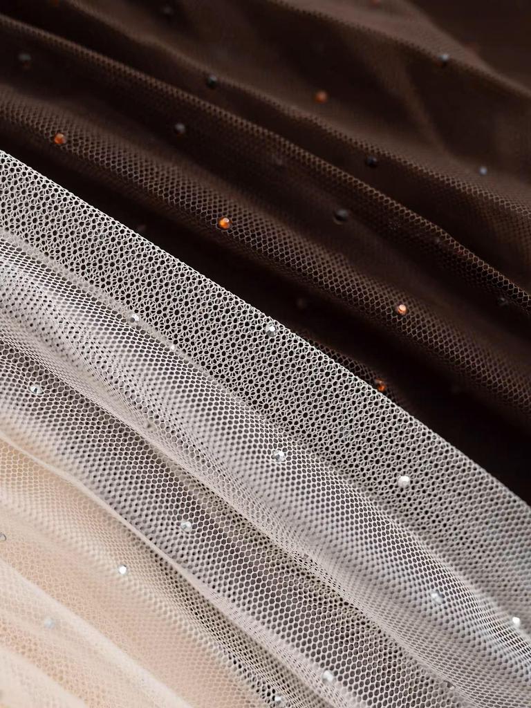High-Quality Rhinestone Beaded Chain Mesh A-Line Pleated Skirt for Women