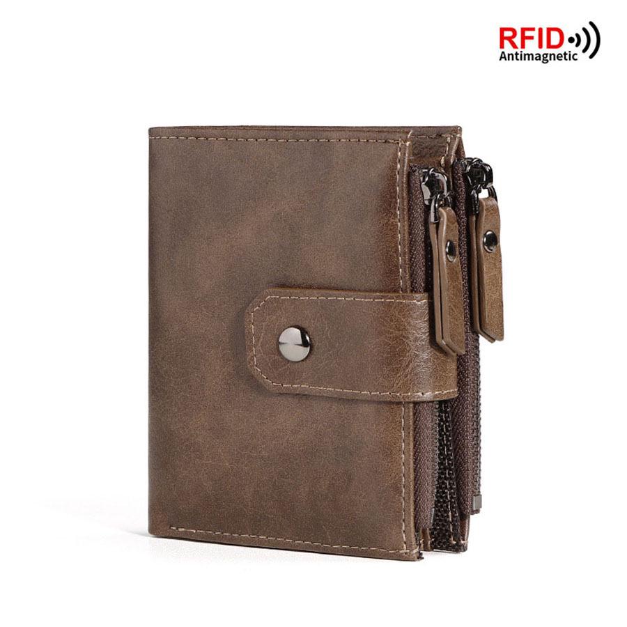 Men's RFID Anti-Theft Vintage PU Zipper Wallet & Multifuntional Card Holder