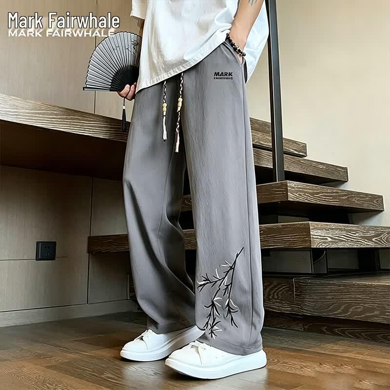 

MARK FAIRWHALE Men s Ice Silk Embroidered Straight-Leg Pants S