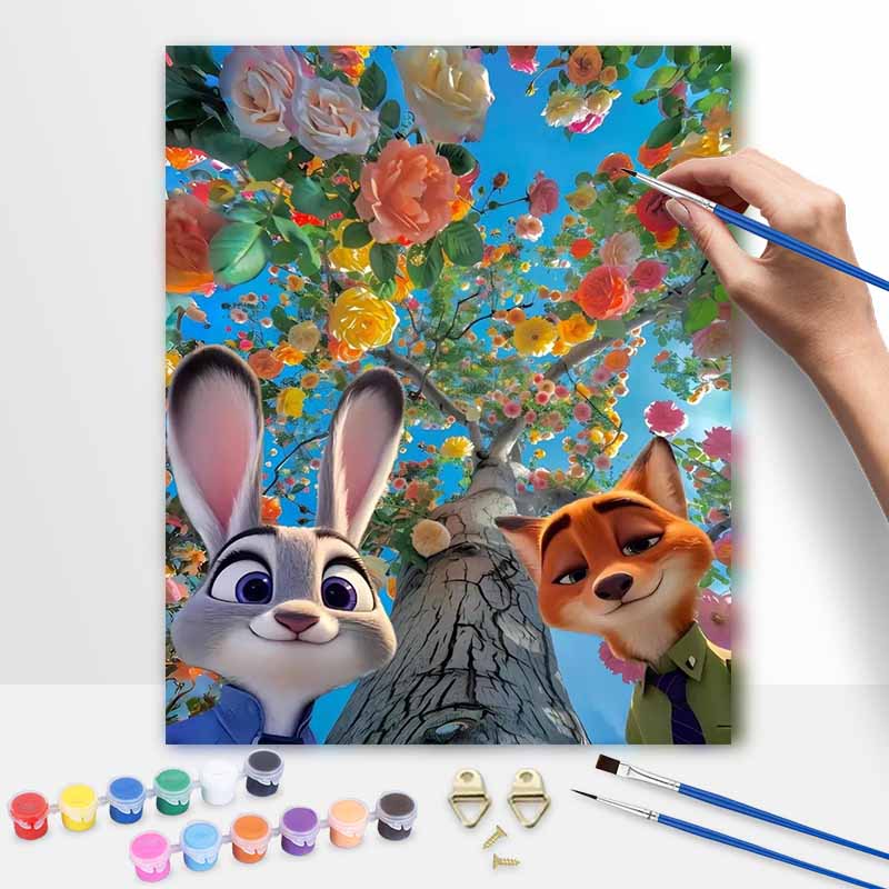 Disney Zootopia Oil Painting Art Set Handmade Diy Gift Home Decoration. Judy Nick Colorful Flower Tree Painting Wall Art Decor