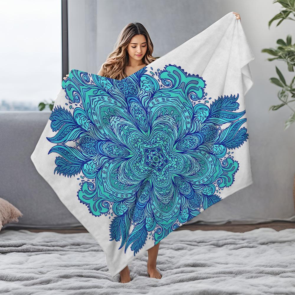 Boho Floral Watercolor Blue Print Blanket Soft Throw Bed Sofa Cover Decorative Quilt Bedspread