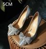 2025 New Silver Wedding Shoes Diamond-Bow Sequin High Heels Women'S Stiletto Bridal Shoes Dress Glass Shoes