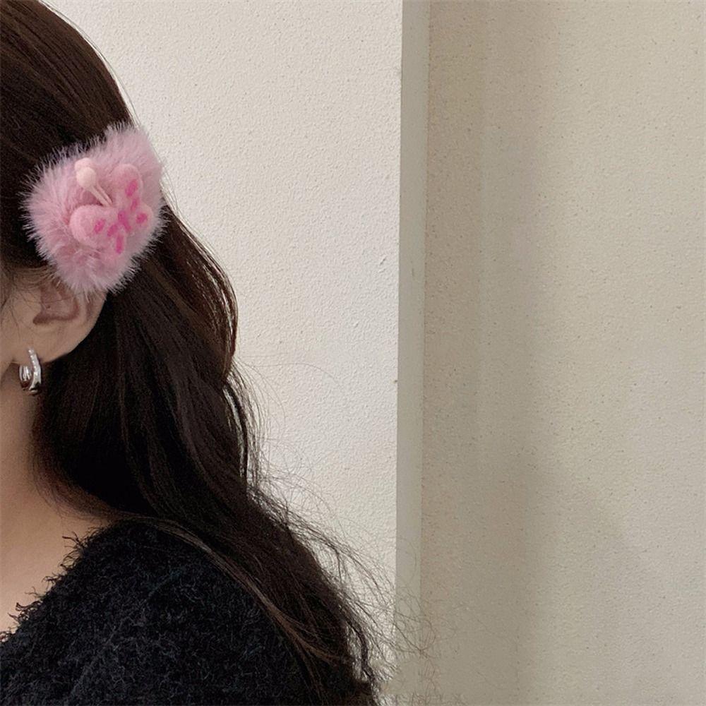 

Candy Color Butterfly Hairpin Animal Winter Hair Clip Cute Plush Bb Clip Daily