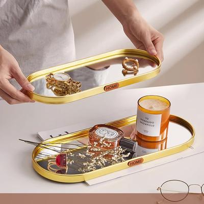 Piatto Portaoggetti a Specchio Ovale in Vetro Nordico per Candele Aromaterapiche Oro Piatto Porta Gioielli Piatto Portaoggetti Decorazione da Tavolo Soggiorno