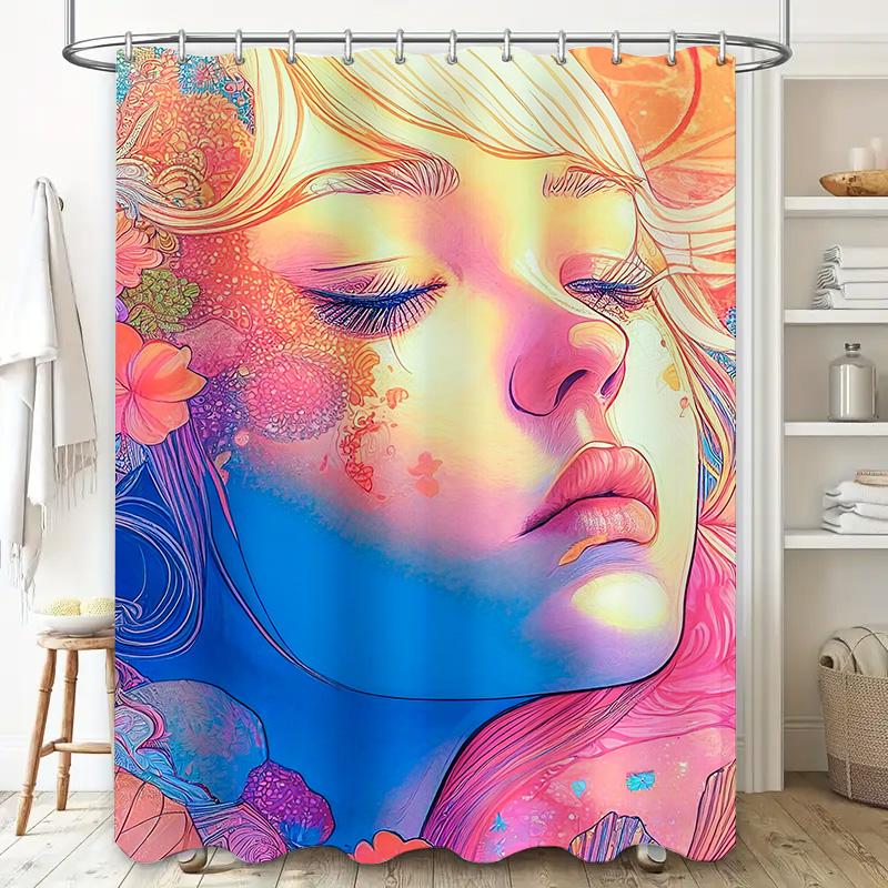 Colorful Shower Curtain Floral Print for Bathroom Decor Modern Artistic Design Easy to Clean Fabric Material