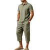Men's Linen Short Sleeve and Cargo Shorts Set, Relaxed Fit Summer Vacation Outfit for Beach and Daily Wear