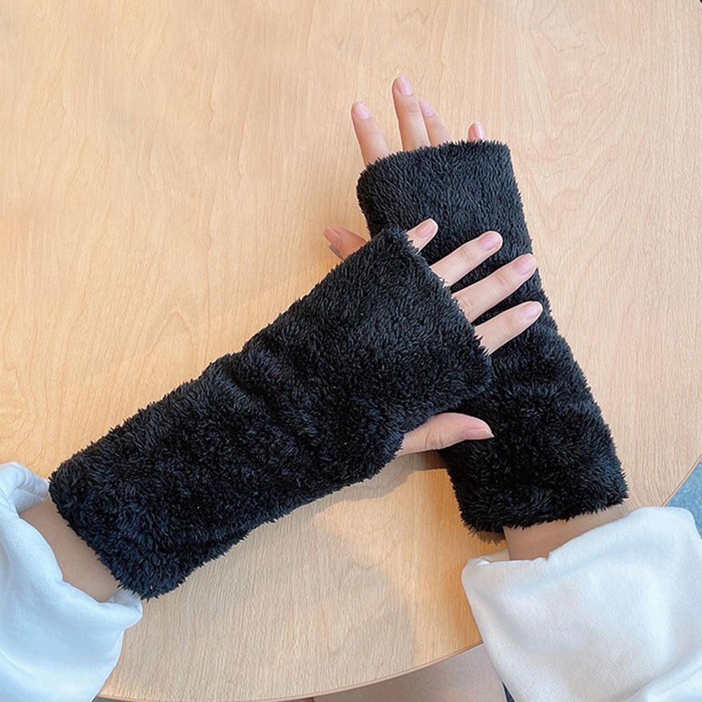 Gants Peluche Demi-Doigts Chauffe-Bras Moufles Sans Doigts Gants Mode Femme Hiver Automne