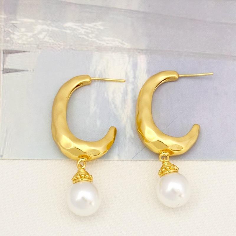 Fashion Texture Temperament Stud Earrings Women S Irregular Freshwater Earrings Earrings золотой