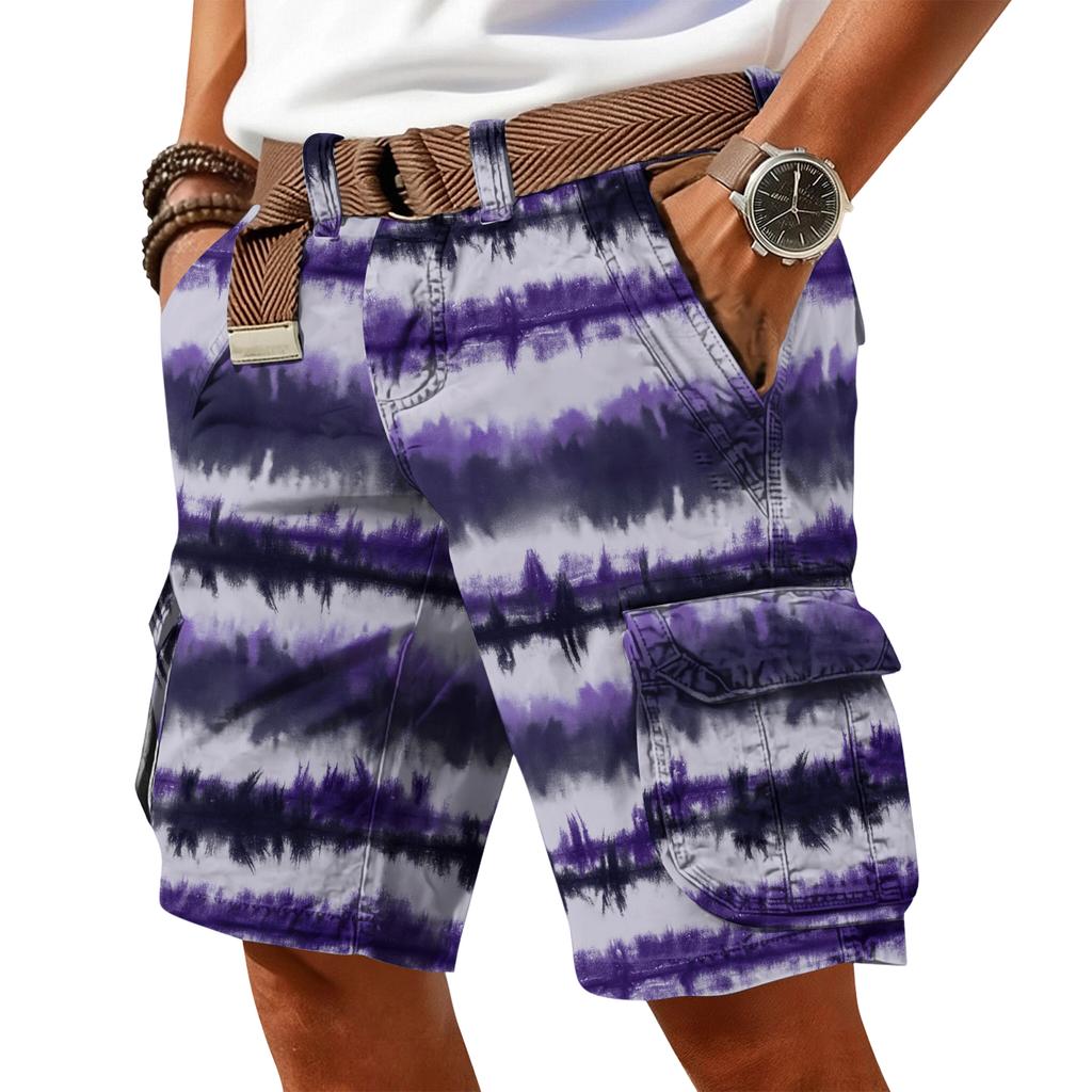 Men's casual trendy colorful printed shorts - Men's multi-pocket workwear sports shorts (without waistband)