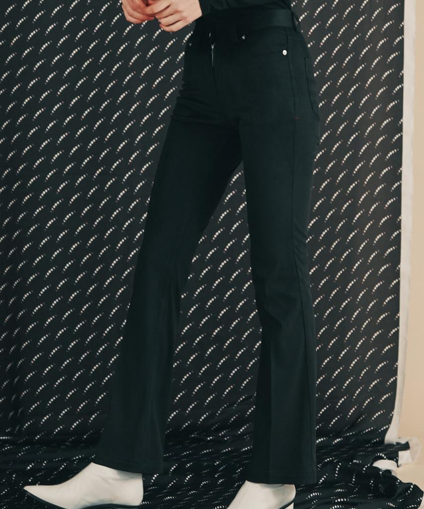 LUNECAVE Slim Boot-Cut Black Suede Pants Women_Slim Bootcut Black Suede Pants