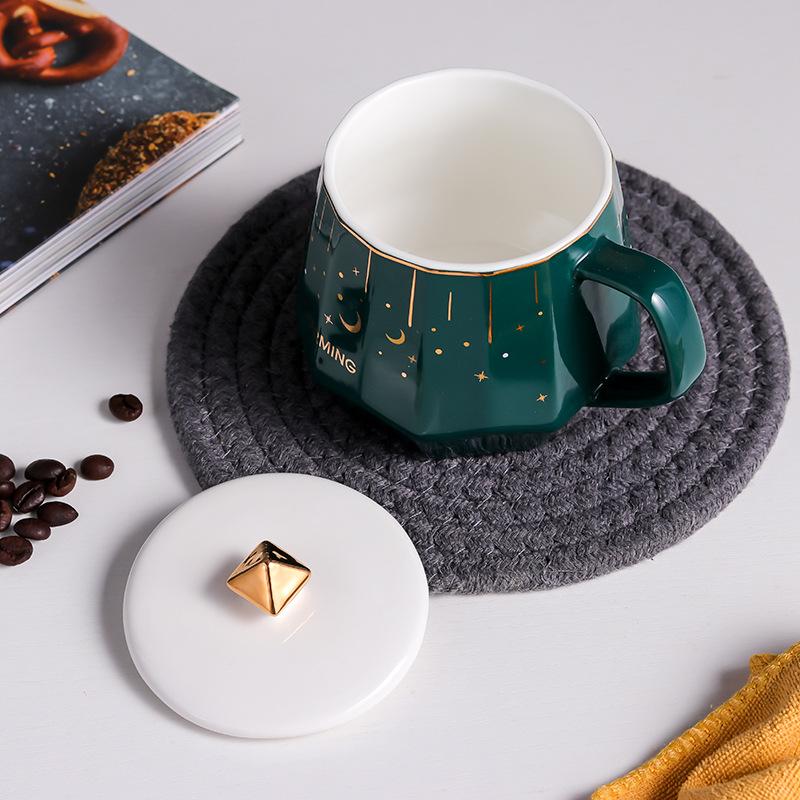Creative Nordic ins star diamond cup Ceramic Coffee Cup Office Water Cup Filter Tea Cup with Cover Cups    ZM1029
