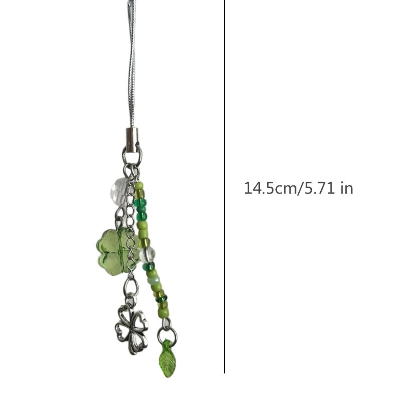 Sweet Grass Leaf Bead Charm Pendant Chain Phone Strap Pocket Keychain Strap Hangings Decoration for Key Bag Purse
