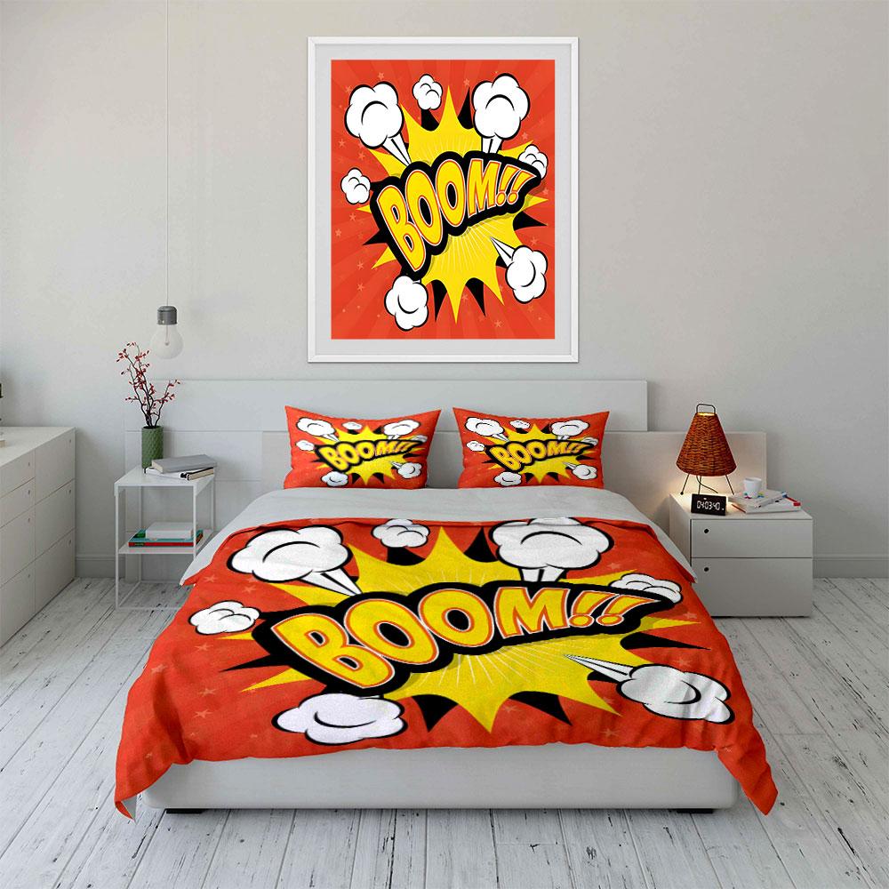 Comic-Style Explosion Graphic Design  Kid'S And Adults' Bedroom Decor, Exquisite Three-Piece Bedding Set Gift