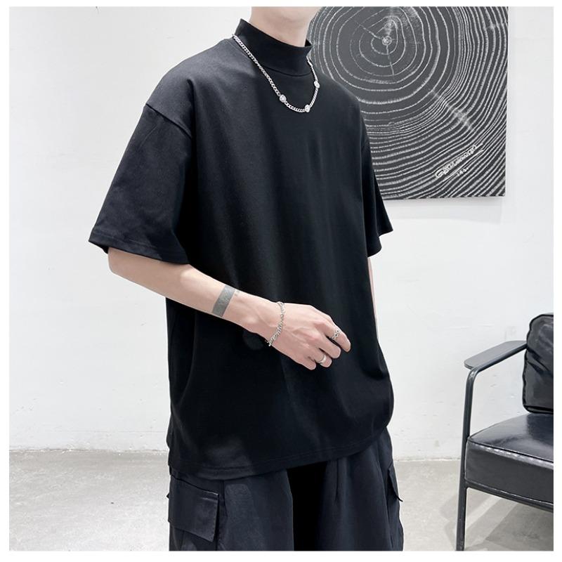 Mens Loose Solid Color Short Sleeve Basic Casual Bottoming T Shirt