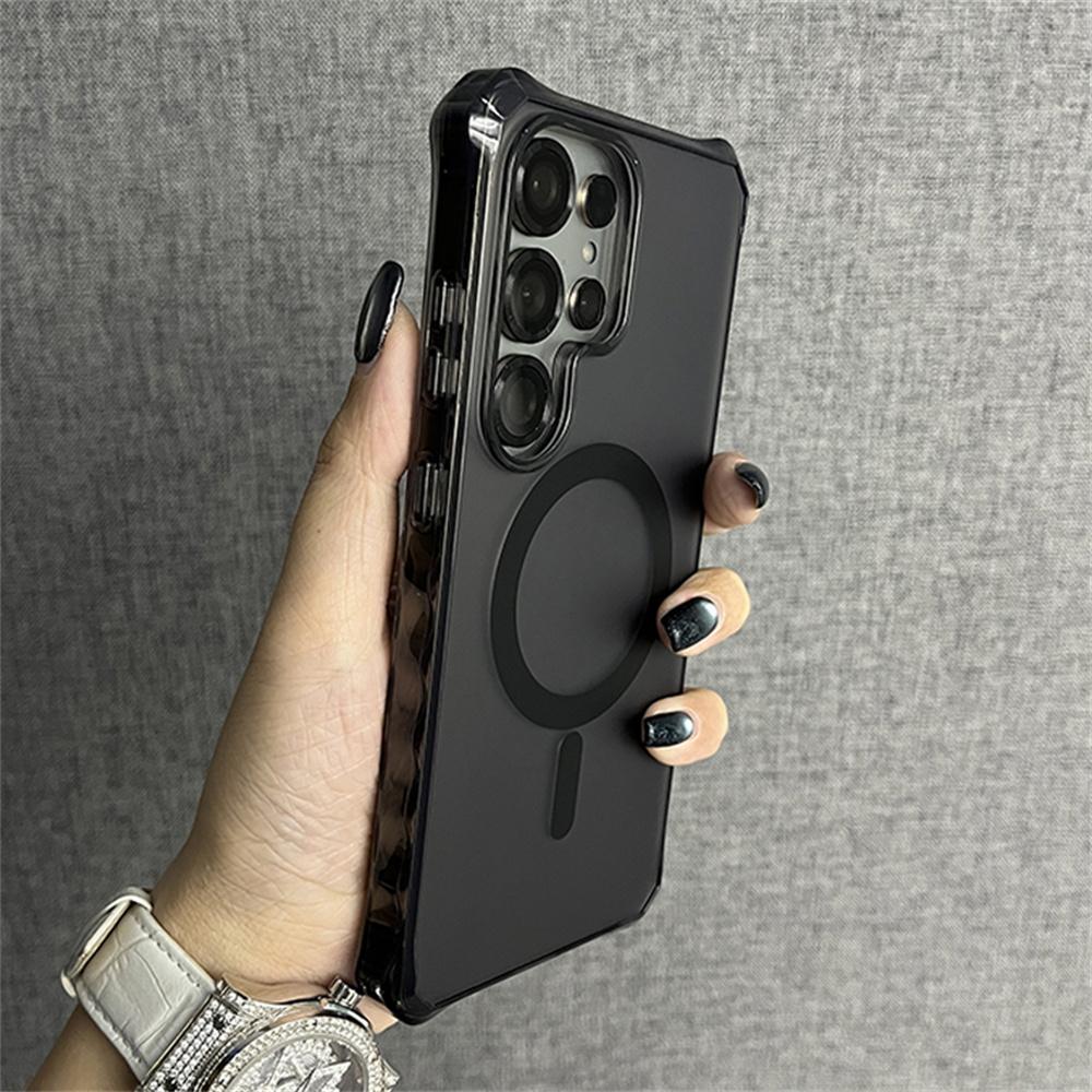 Voor Magsafe Armor Wave Krullend Antislip Bumper Telefoonhoesje Voor Samsung S26 S25 Ultra S24 Plus Luxe Draadloos Opladen Mat Ontwerp Galaxy S24 zwart
