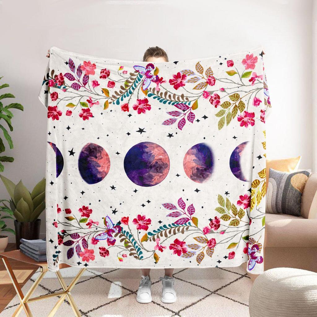 Moonlight Garden Blanket Grape Flower Surround Moon Star Flannel Blanket Bedroom Living Room Home Sofa Blanket