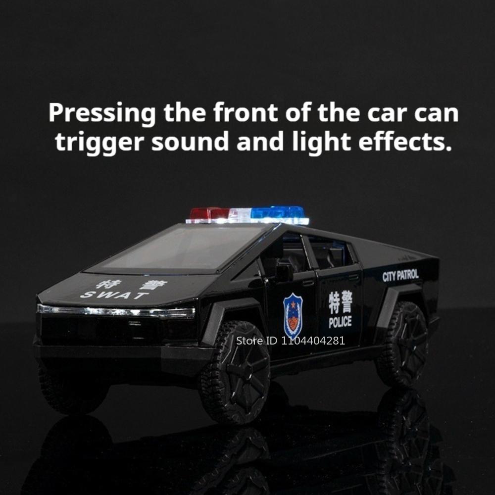 1: 32 Miniaturních policejních aut na pick-upu Diecast Hračky Slitiny Modelů Dveře Otevřené Zvuk Světlo Stahovací Vozidla Sbírejte Ozdoby