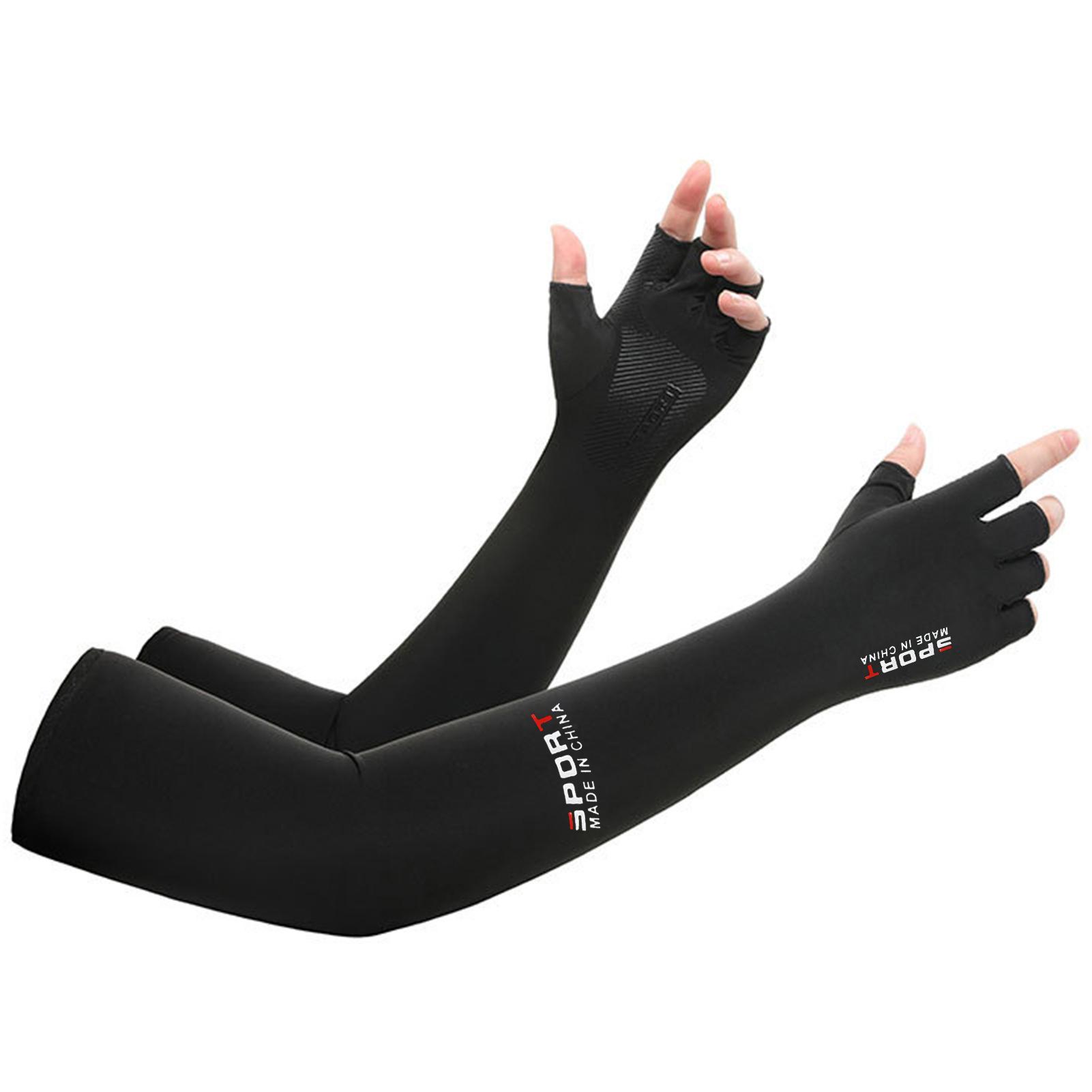 Sun Protect Fingerless Gloves Ice Silk Long Sleeve Arm Sleeves UV Guard Quick Dry Anti Slip for Summer Outdoor Sports чёрный